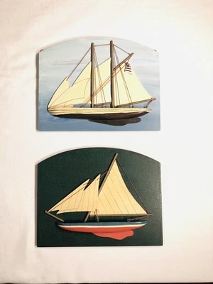 Velero de madera náutico costero arte casa de playa niños decoración conjunto de estudio Foto 1 de 4