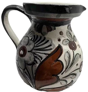 Ceramic Pitcher Vintage Embossed Floral Hand Painted 8" Vessel Flowers VTG - Picture 1 of 11