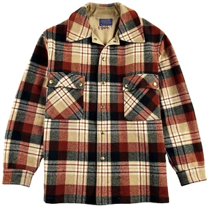 VTG 60s Pendleton Mens L Wool Check Tweed Plaid Flannel Heavyweight Shirt Jacket - Picture 1 of 15