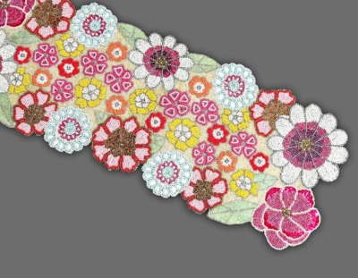 Multicolor Beaded Table Runner Floral Table Runner Spring Tableware 13X36 Inch - Image 1 of 4
