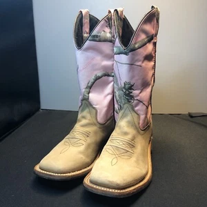 LN US7.5 OLD WEST REALTREE TAN LEA. PINK MID CALF WESTERN COWBOY BOOTS SHOES - Picture 1 of 12