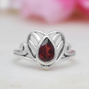 Natural 925 Sterling Silver Garnet Gemstone Butterfly Ring for Women Gift S-7 - Picture 1 of 6