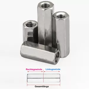 Rosca izquierda y derecha tuerca larga hexagonal manguitos roscados tuercas de conexión - Imagen 1 de 6