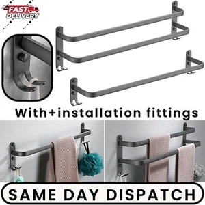 Single Double Bar Towel Rail Holder Wall Mounted Bathroom Rack Shelf UK Seller - Picture 1 of 31
