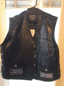 Genuine Buffalo Leather Motorcycle Vest, Patches, Eagle, DILLIGAF, 3XL, Stupid - Picture 1 of 10