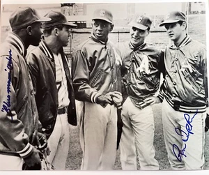 SATCHEL PAIGE, “Blue Moon” Odom (signed) & Ron Tompkins (signed); KC A's; 8x10" - Picture 1 of 4