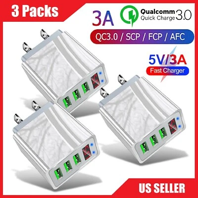 Cargador de pared concentrador rápido rápido de 3 puertos USB QC 3.0 adaptador de carga de alimentación enchufe de EE. UU. Foto 1 de 4