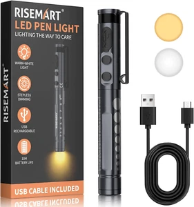 RISEMART Stylo Lumière pour Infirmière, Lampe à Stylo Médical LED Rechargeable, Blanc Chaud/Froid - Photo 1/12