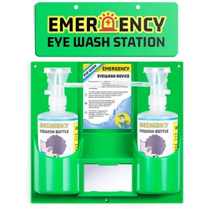 Portable Eye Wash Station Kit Wall Mount w/ Mirror Sign 2 Bottle Holder - Picture 1 of 6