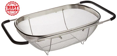 Colador colador ajustable de acero inoxidable sobre fregadero, malla fina Foto 1 de 4