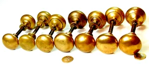 7 x PAIRS ANTIQUE AUTHENTIC GEORGIAN LONG NECKED BUN KNOB BRASS DOOR HANDLES - Picture 1 of 5