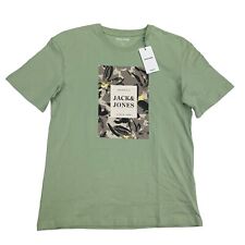Jack & Jones Mens Floral Logo Crewneck Short Sleeve T-Shirt Green S