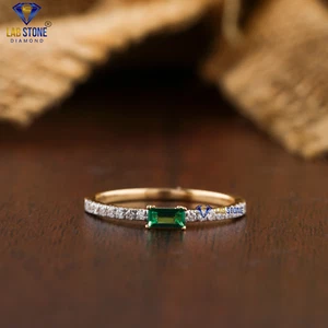 0,16 TCW F.G Baguette Edelstein & runder Labgrown Diamantring 18K Gelbgold - Bild 1 von 5