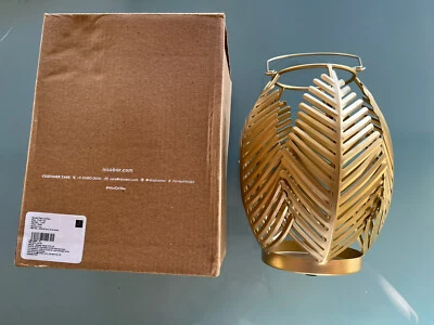 NUEVO CON ETIQUETAS Nicobar Hecho a Mano Hoja de Palma Dorada Vacaciones Navidad Boda Linterna 8" Alto Foto 1 de 4