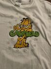 Garfield Orange Cat Youth + Paw Prints Large L White T-Shirt Gildan B7