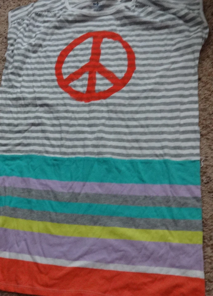NWT CUTE GIRLS OLD NAVY STRIPED DRESS SIZE XL-14-WHITE/GRAY-PEACE SIGN - Image 1 of 1