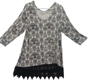 Rose & Olive 3/4 Arm Tunika Top schwarz weiß Häkelborte Größe 1X - Bild 1 von 5