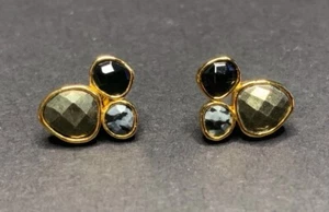 Gorjana Lola Gemstone Cluster Earrings Gold Tone/pyrite/ Snow/Black Saks 5th Ave - Picture 1 of 3