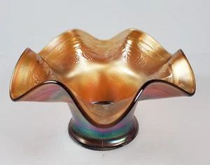 Fenton Iridescent Ruffle Marigold Glass Vase Bowl Candy Dish Holy & Berry 6"Dx3H - Picture 1 of 8
