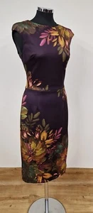 Long Tall Sally floral dress size 10 purple bodycon cap sleeve stretch yellow - Picture 1 of 10