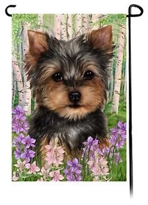 Spring Flowers Garden Flag - Yorkshire Terrier Yorkie Puppy - Picture 1 of 1