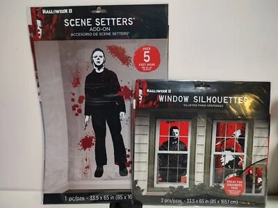  Halloween II Michael Myers Scene Setter com mais de 5 pés de altura e silhuetas de janela NOVO - Imagem 1 de 4