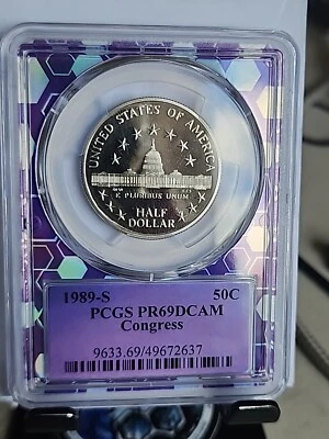1989-S Congress Commemorative Half Dollar PCGS PR69DCAM Traderbea Custom Core - Image 1 of 4
