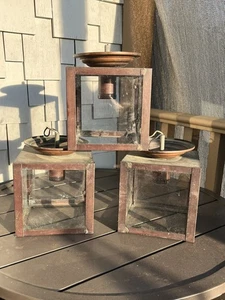 3 Vintage Copper Square Porch Light Ceiling Fixtures Sconce - Picture 1 of 9
