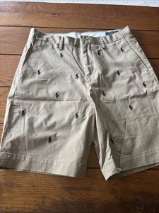 Polo Ralph Lauren All Over Pony Chino Shorts Khaki Stretch Classic Fit Size 32 - Picture 1 of 15