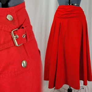 Vintage Ashley Brooke Red Yoked Skirt w Buckled Waist Sash Size 12 - Picture 1 of 20
