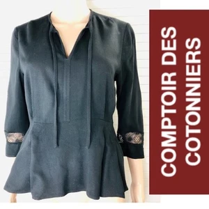 NUEVA Blusa Comptoir des Cotonniers Para Mujer M Negra Viscosa Encaje Hecha en Francia - Imagen 1 de 7