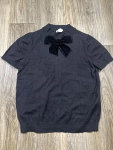 Kate Spade Shirt Women’s Small Black Short Sleeve Sweater with Velvet Black Bow - Picture 1 of 6