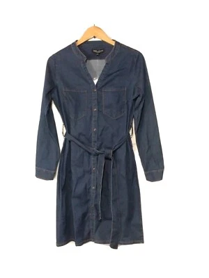 Vestido Camisa Wendy Williams Elastizado Denim Azul L/Slv Cinturón Talla Pequeña NUEVO Foto 1 de 4