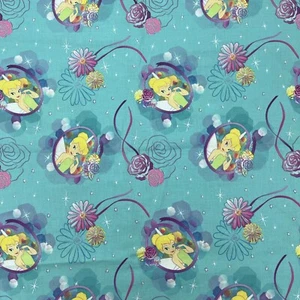Disney Tinkerbell Tink Petal Perfect Cameo Cotton Blue Fabric 1 Meter 1.1 Yards - Picture 1 of 10
