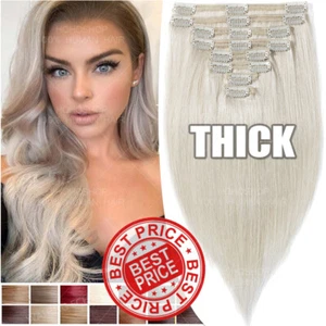 8A THICK Clip in Human Remy Hair Extensions Double Weft Full Head Balayage 8PCS - Picture 1 of 70