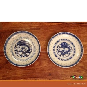 2 X antique plate china blue dragon porcelain dish - Picture 1 of 5