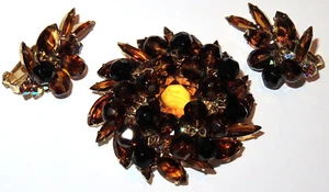 Juliana Brown Topaz Tiger Stripe Navette Brooch/Earrings Book Piece Set - Picture 1 of 10