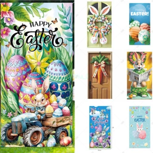 2025 Easter Door Cover Easter Colorful Eggs Rabbit Flower Door Backdrop Decor - Picture 1 of 43