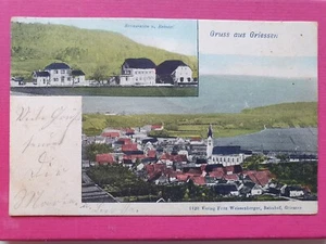 Cartolina Klettgau OT Saluti con restauro stazione veduta parziale posta ferroviaria timbro - Foto 1 di 2