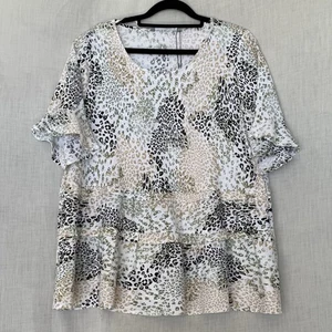 Top manga volantes estampado animal mezcla lino Katies talla 12 nuevo con etiquetas - Imagen 1 de 8