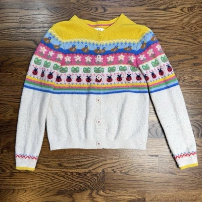 Мини Boden девочек Fair Isle кардиган цветной животных цветочный узор свитер 8-9 - Изображение 1 из 4