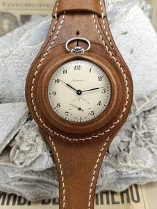 Retro Vintage Soviet Pocket Watch Molnija with Leather wrist Strap USSR 1950s - Picture 1 of 22