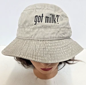 Vintage GOT MILK? Taupe Bucket Hat Uni-Sex One Size 100% Cotton KP Brand - Picture 1 of 7