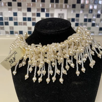 Gargantilla ATu Collar Imitación Perla Estrás Racimo Elastizada Vintage Borla Flecos Foto 1 de 4