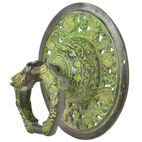 Antique Handmade Ornate Green Brass Door knocker Rich Patina  Door Bell Cover