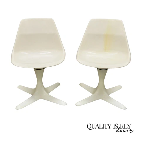Mid Century Modern Burke Style Propeller Base Small White Swivel Chairs - a Pair Cover
