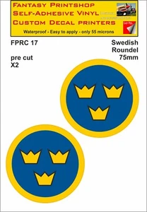SWEDISH  Roundels Twin Packs Vinyl Sticker Decals Roundels  75mm - 290mm  FPRC17 - Picture 1 of 10