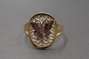Anillo de banda de varios tonos de mariposa de corte de diamante ovalado oro amarillo liso de 10 K. Talla 8,5 - Imagen 1 de 9