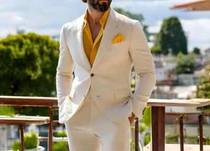 Men’s 2 Piece Cream Formal Suit | Resort Party Outfit Blazer & Pant - Picture 1 of 5