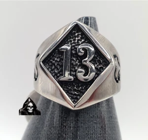 13 Thirteen Ring Biker Skull Antiqued Stainless Steel Motorcycle Jewellery - Picture 1 of 5